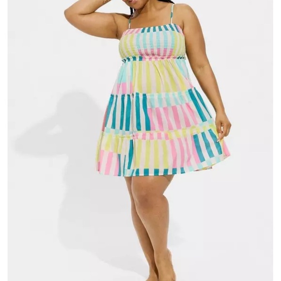 Torrid Pastel Rainbow Mini Cotton Voile Trapeze Cover-Up Dress 1X NWT - Picture 1 of 9